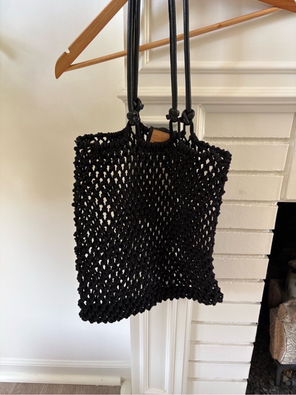 Clare V Woven Sandy Tote Bag Leather Straps Black